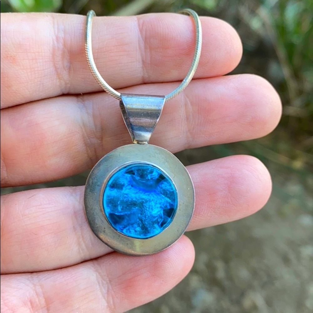 COPY - Silver Pendant with Aqua Gemstone